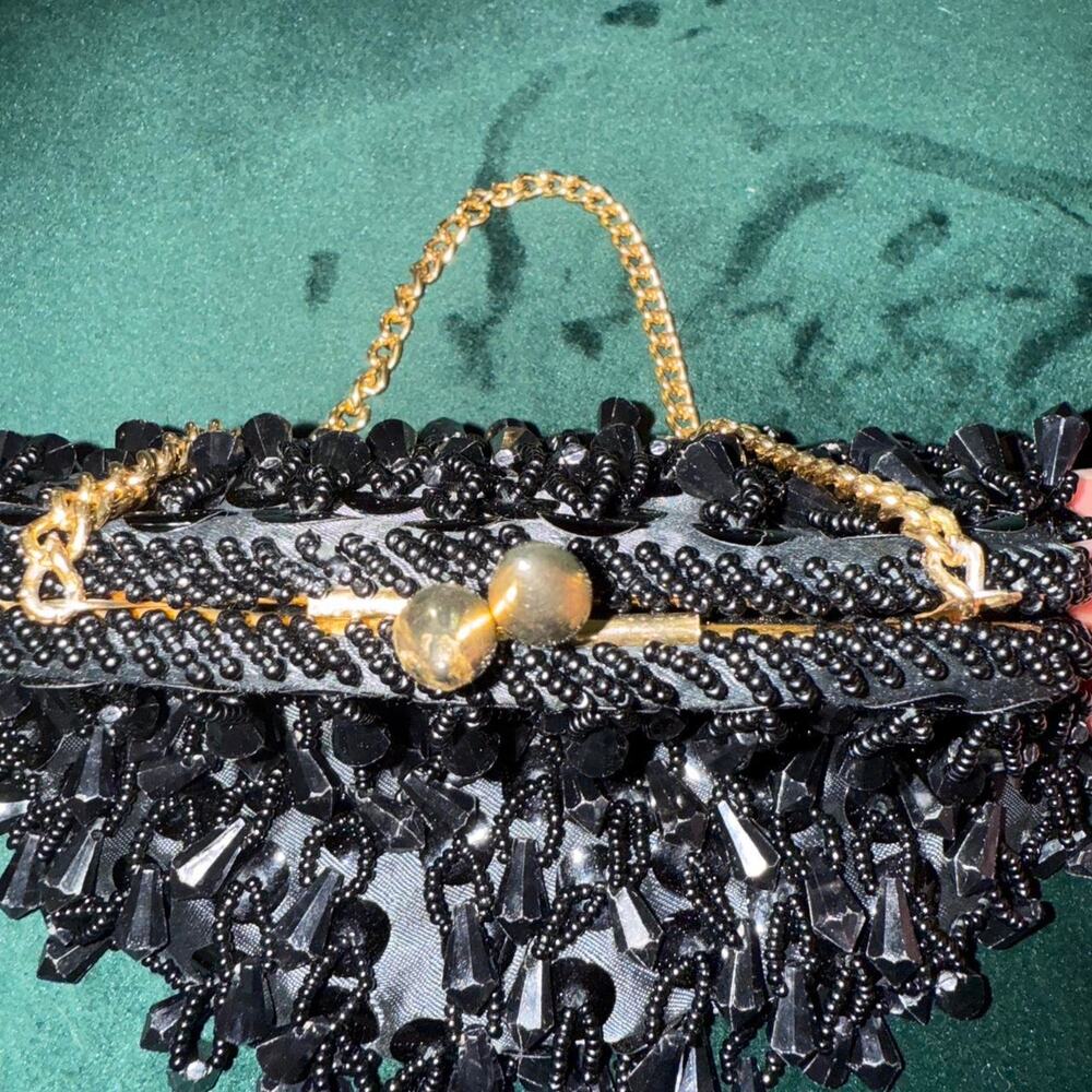 Black beaded and sequin vintage clutch bag Made in Hong Kong for Atleigh‎ purse - Picture 4 of 6